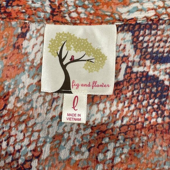 Fig & Flower Blouse Women's Size Large Snakeskin Pattern Henley Neck Casual - Picture 3 of 7